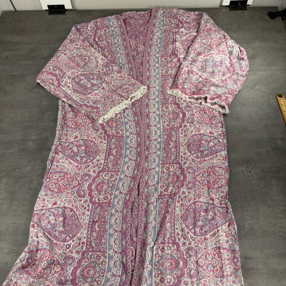 Sky Cashmere Kani Shawl Women 52 Pashmina Pink Blue Paisley Fringed Duster NWOT